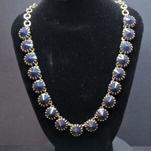 J. Crew Navy Blue Necklace with Pronged Rivoli Stones Silvertone